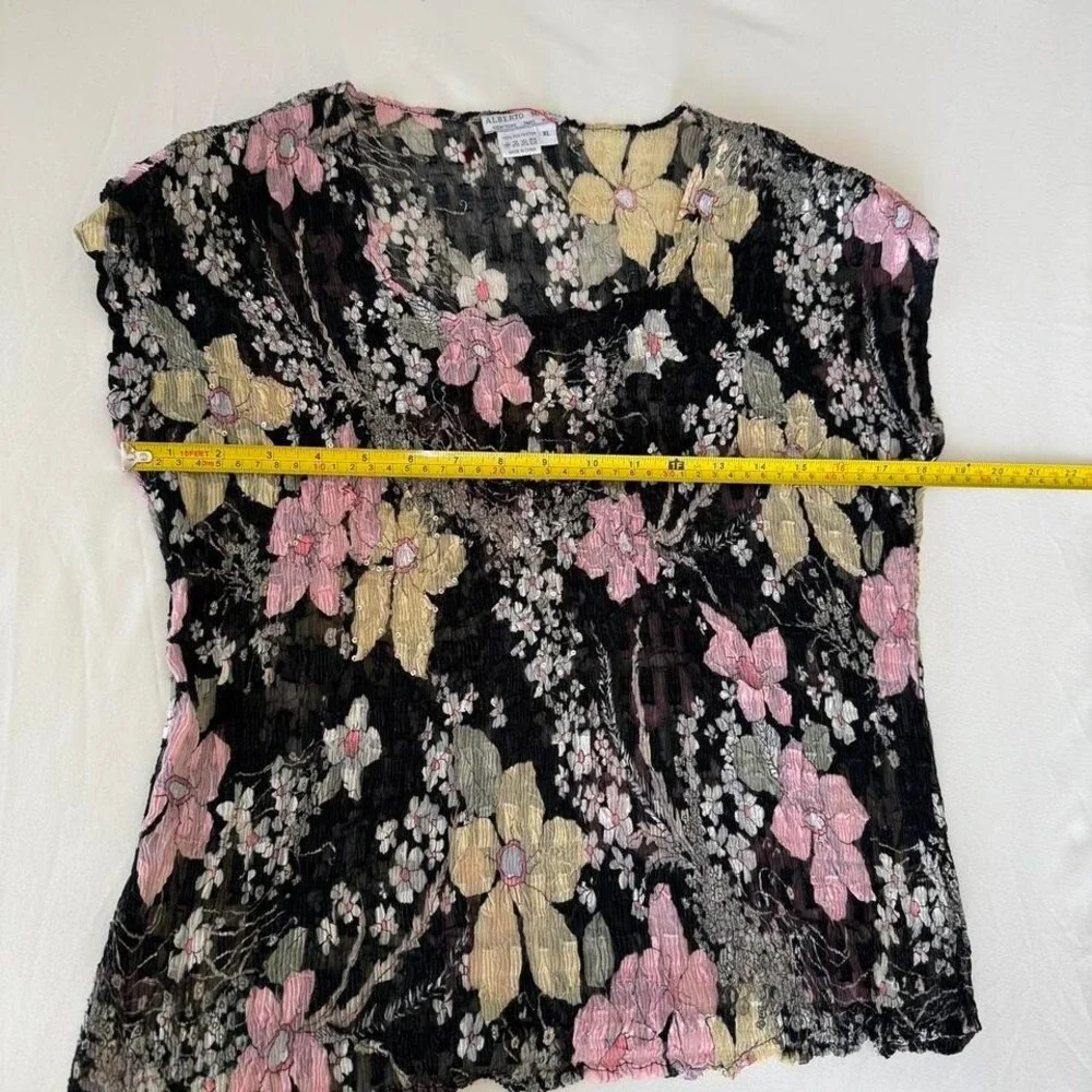 alberto makali black‎ floral vintage blouse xl - Picture 4 of 4